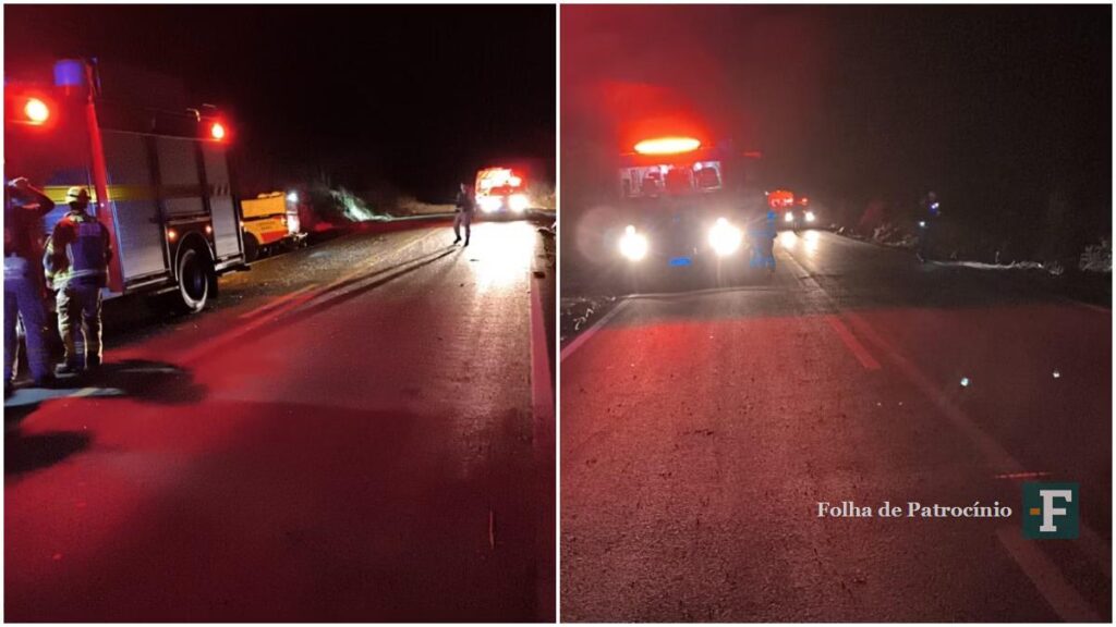 Bombeiros no local do acidente na MG-188 em Coromandel