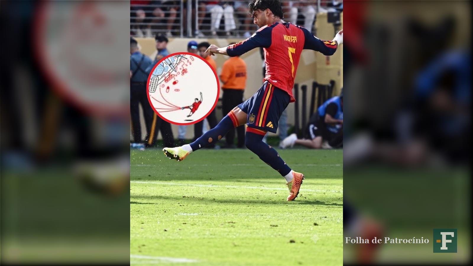 Jogador da seleção espanhola comemorando após o título da Copa do Mundo 2026, associado por internautas à capa da The Economist
