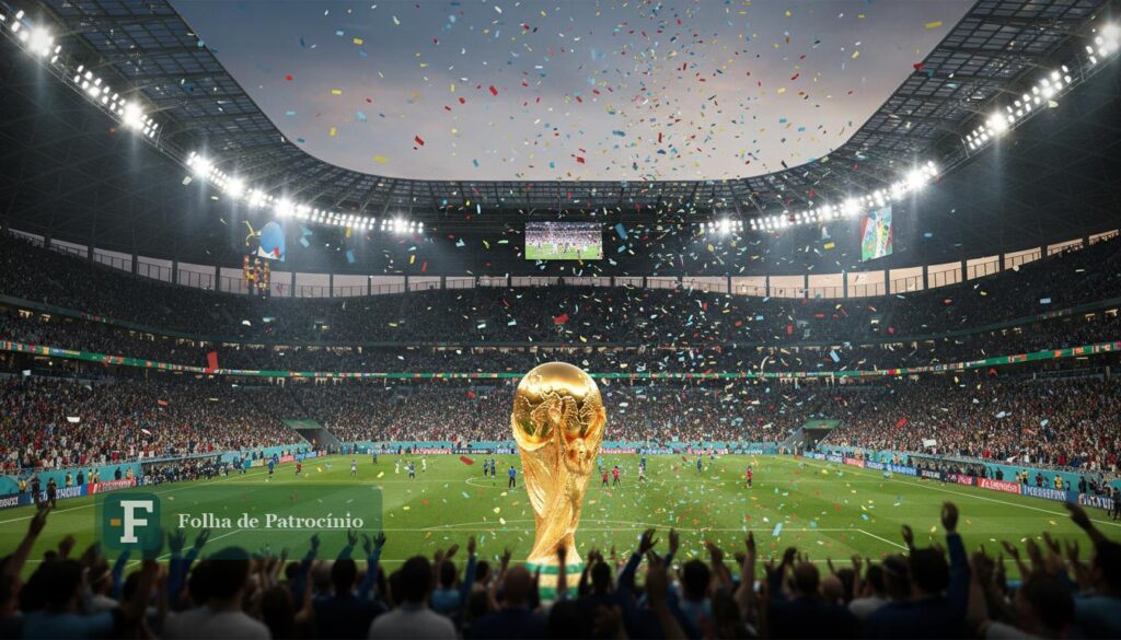 Taça e confete no estádio durante a final da Copa do Mundo 2026