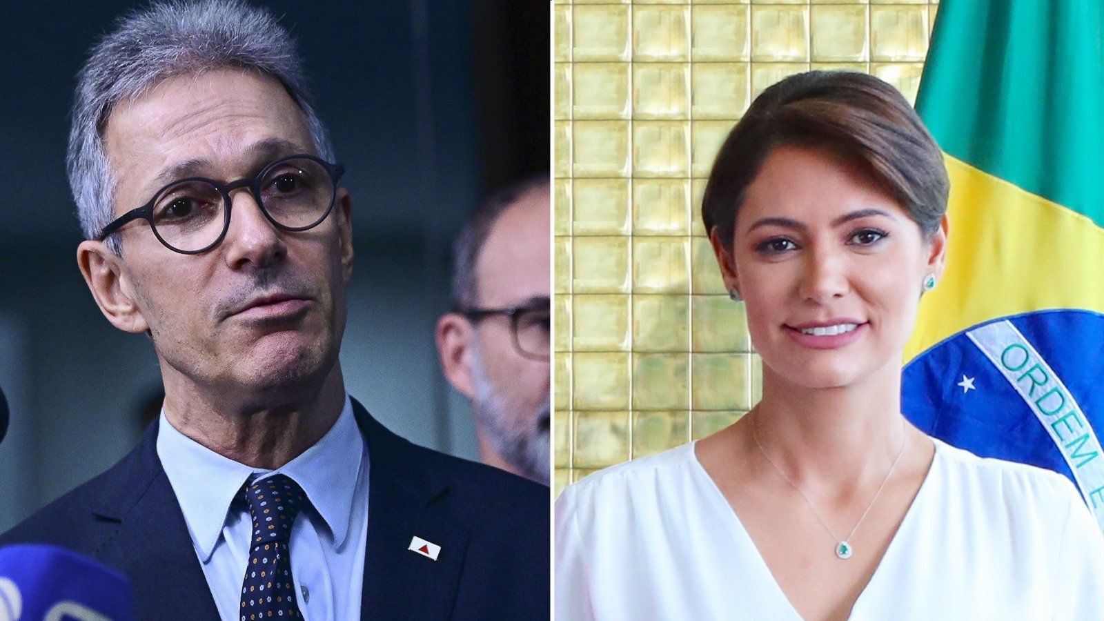 Romeu Zema e Michelle Bolsonaro, citados juntos após Zema falar em vice para Michelle Bolsonaro