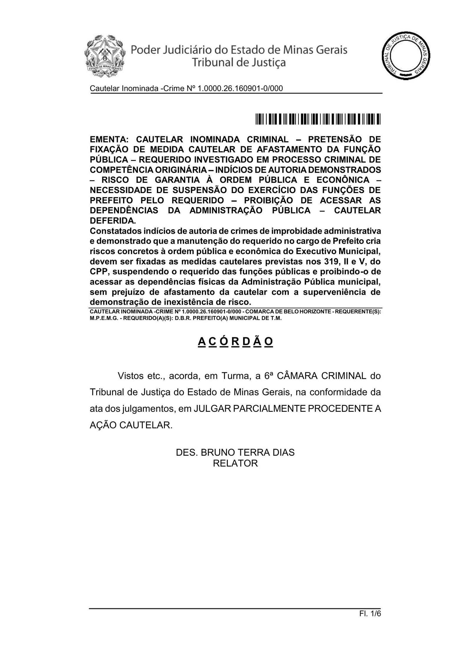 Página 1 do acórdão do TJMG sobre o acórdão de Danilo Rezende