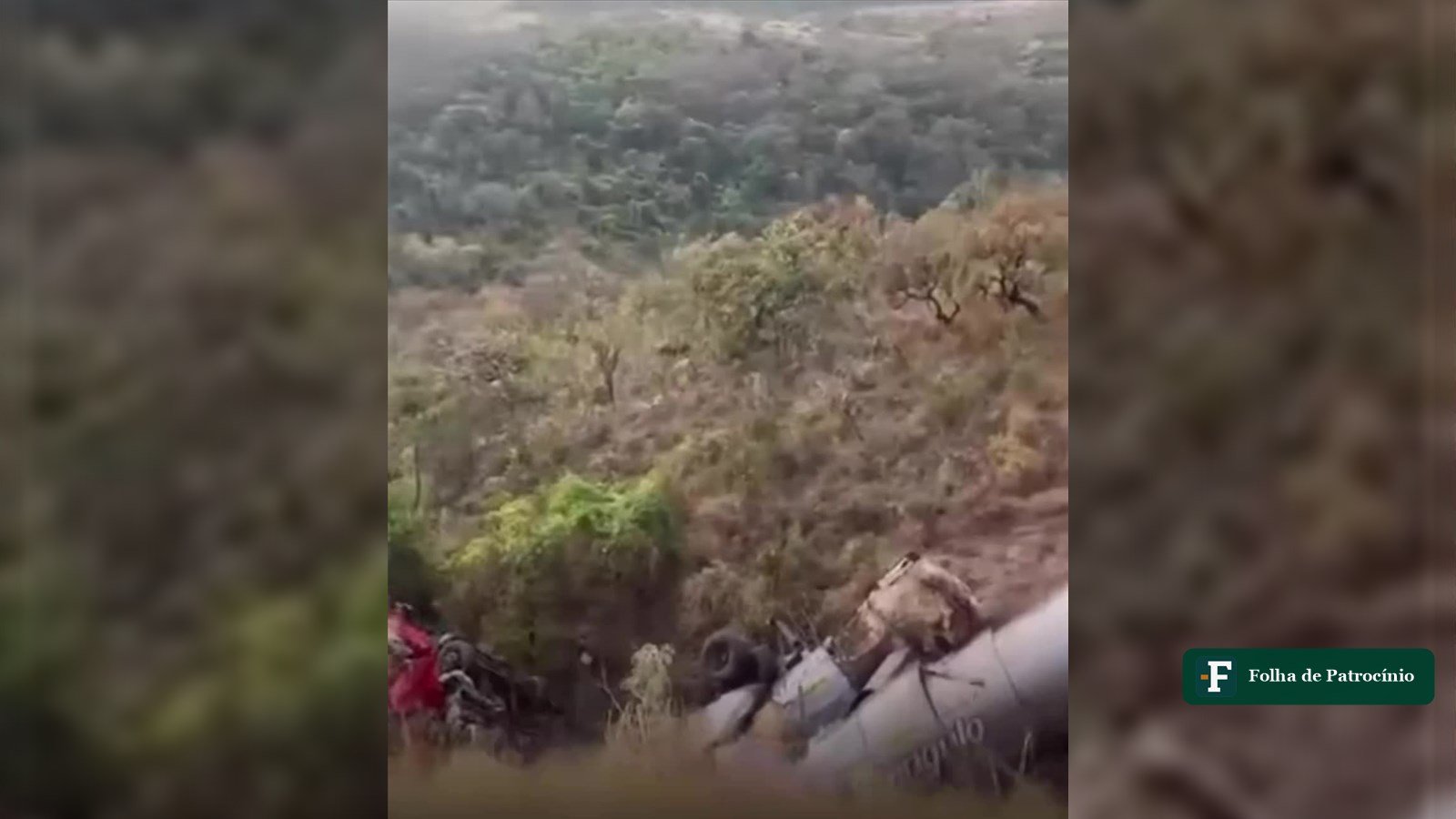 Caminhão tomba na MG-230 na Serra do Nísio, com a cabine destruída na vegetação