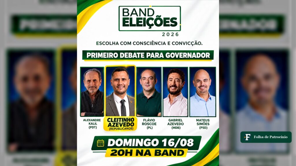Cinco candidatos confirmados no debate ao governo de Minas, marcado para domingo (16/8) na Band