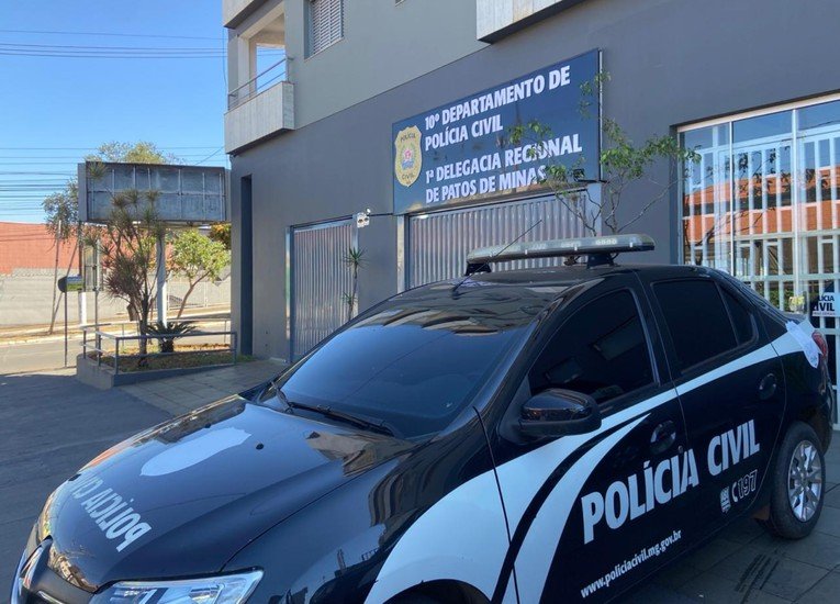 Fachada da 1ª Delegacia Regional de Patos de Minas, unidade da Polícia Civil que apurou a fraude em construtora