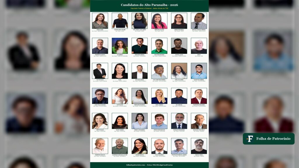 Colagem com fotos oficiais do TSE de candidatos do Alto Paranaiba a deputado federal e estadual em 2026