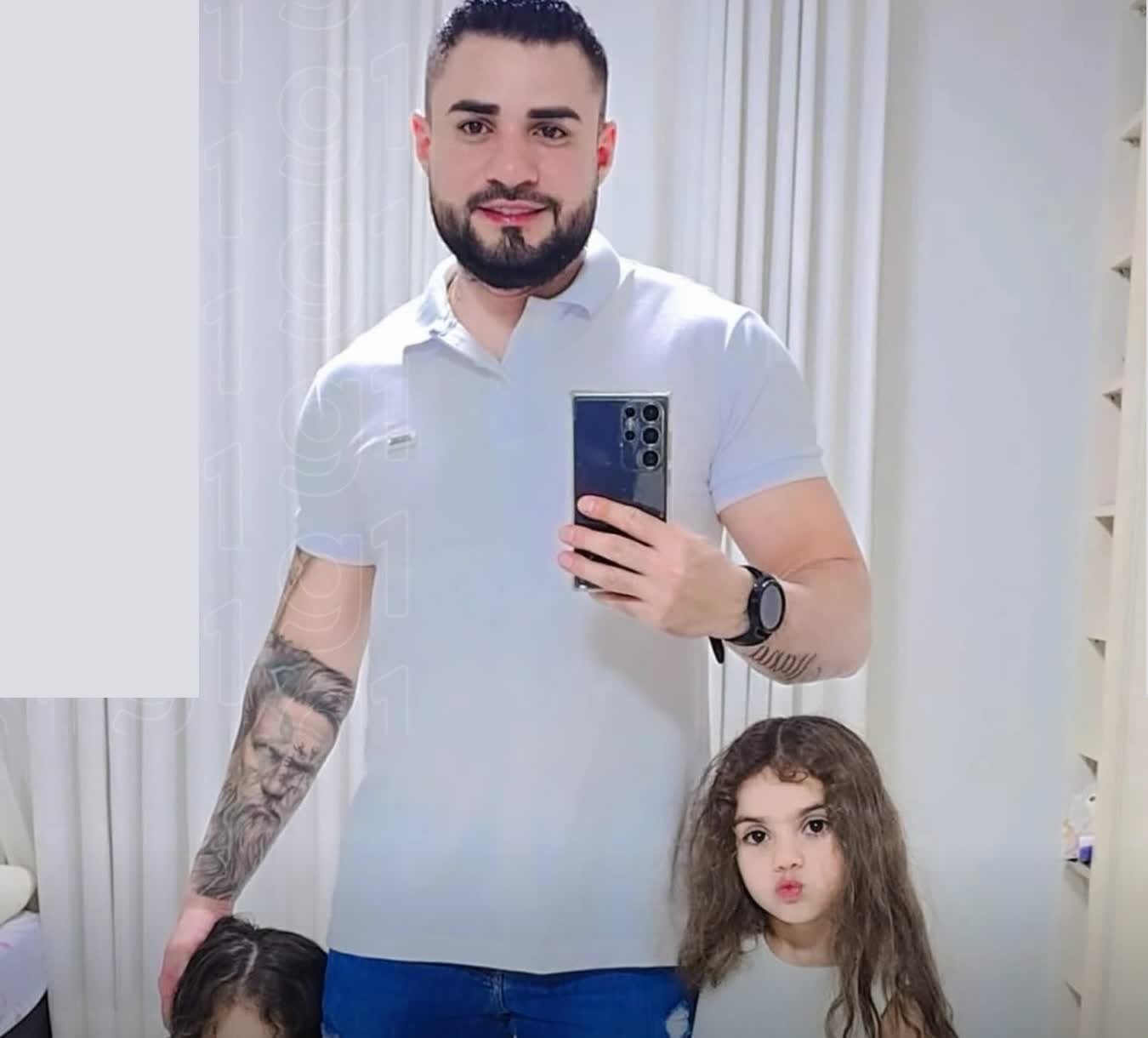 Wilker Renato Almeida da Silva com as filhas Alana e Alice, antes do acidente em Cocalzinho de Goiás