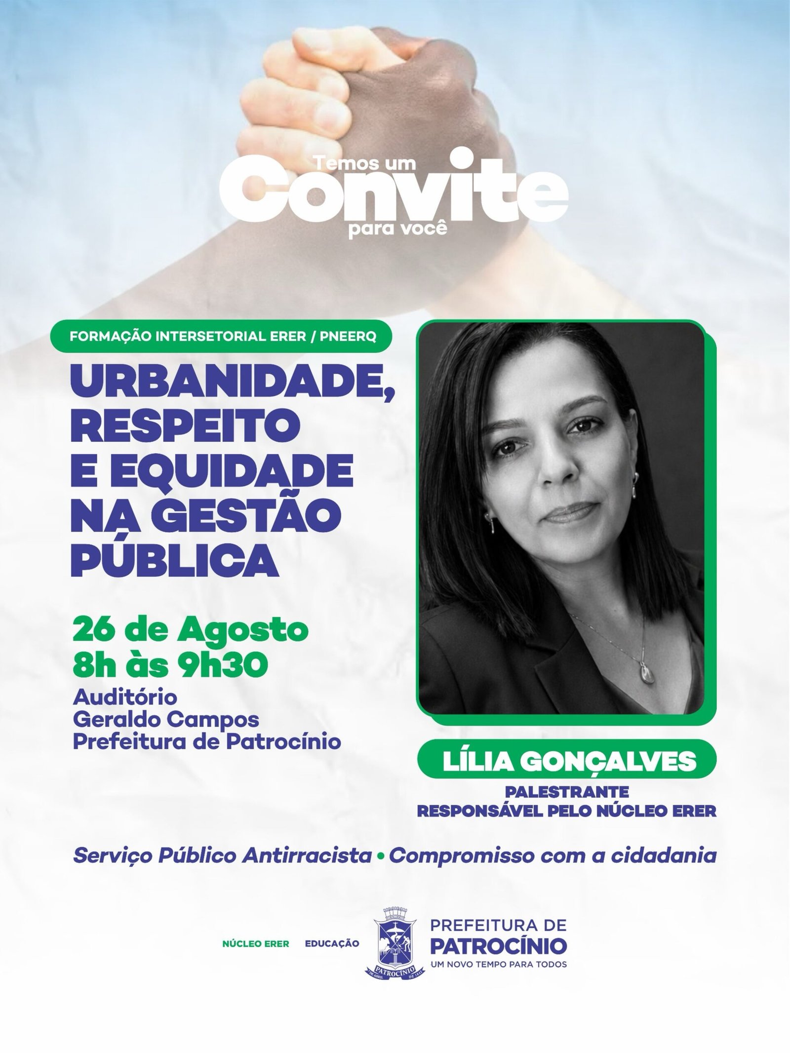 Convite oficial da formação sobre equidade na gestão pública em Patrocínio