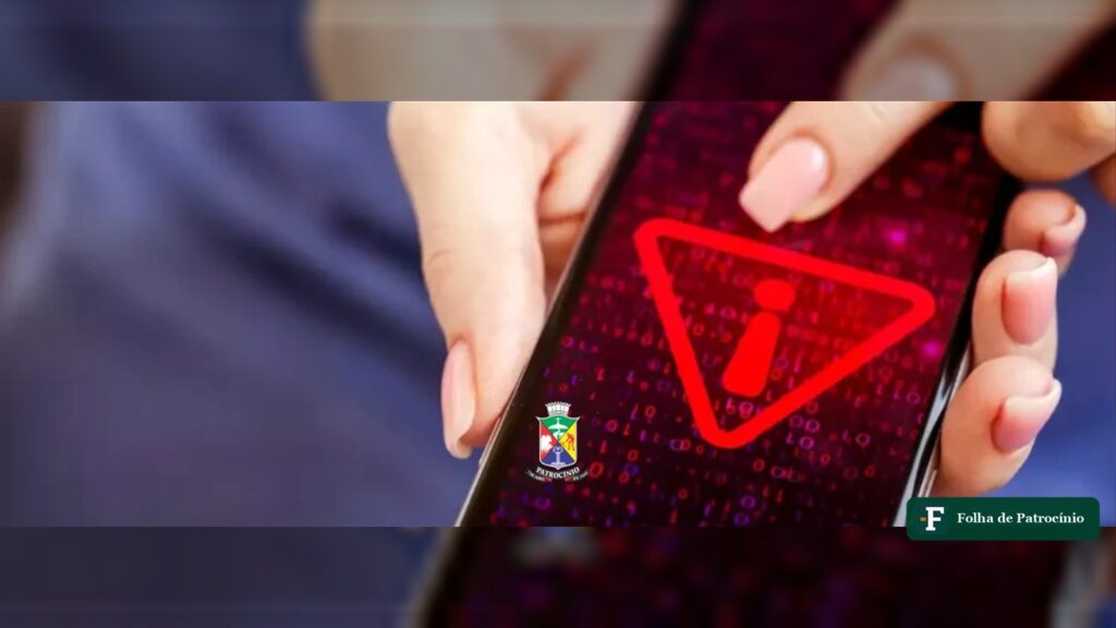 Ilustração de alerta sobre golpes por celular, campanha do Procon de Patrocínio