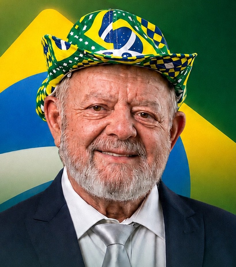 Retrato do vereador Célio Morais, candidato registrado como Lula do Bem, de terno escuro e chapéu com as cores da bandeira