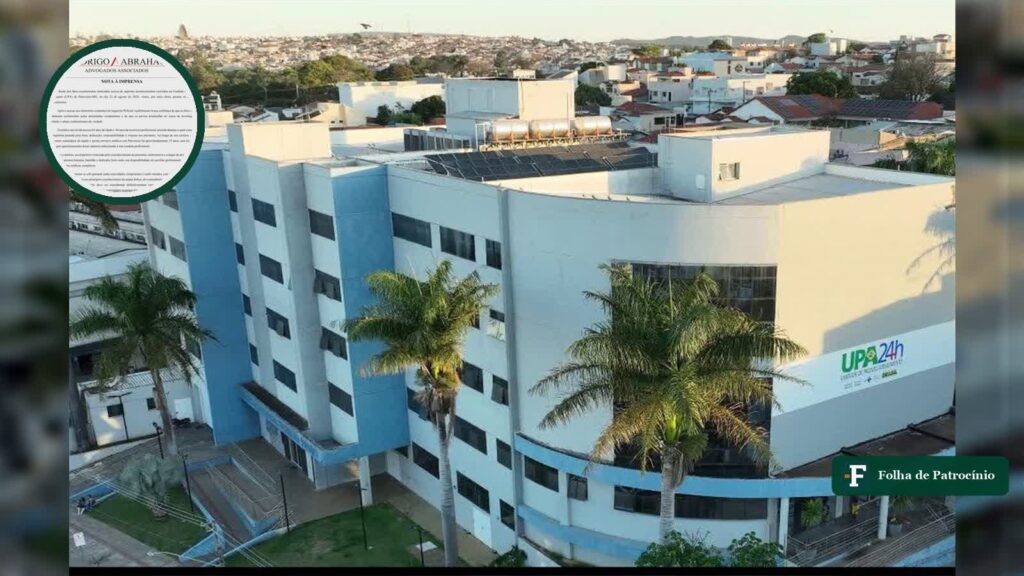 Fachada da UPA 24 Horas de Patrocínio ao lado da nova nota do médico investigado