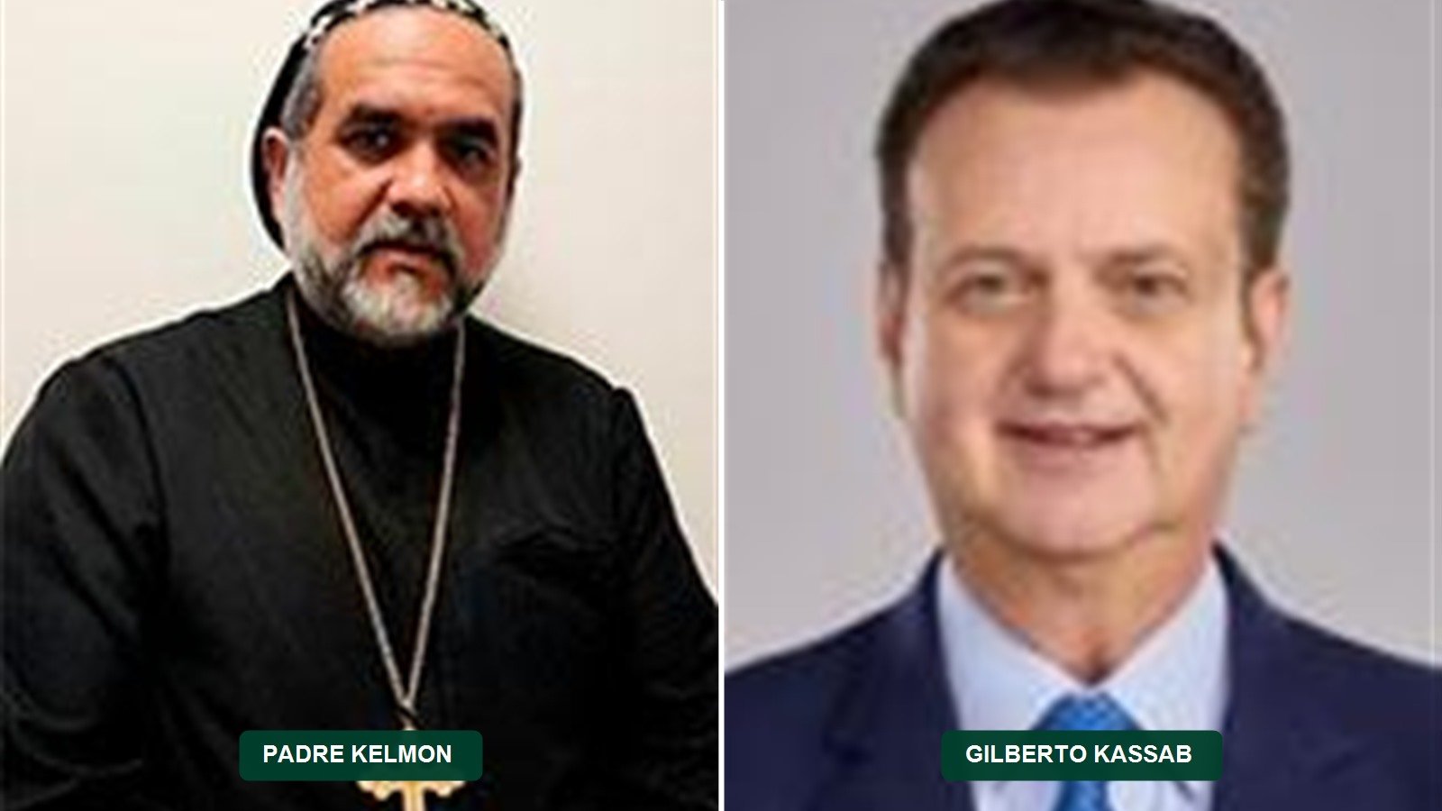 Padre Kelmon e Gilberto Kassab lado a lado, ilustrando o momento em que Padre Kelmon rebate Kassab sobre o centrão