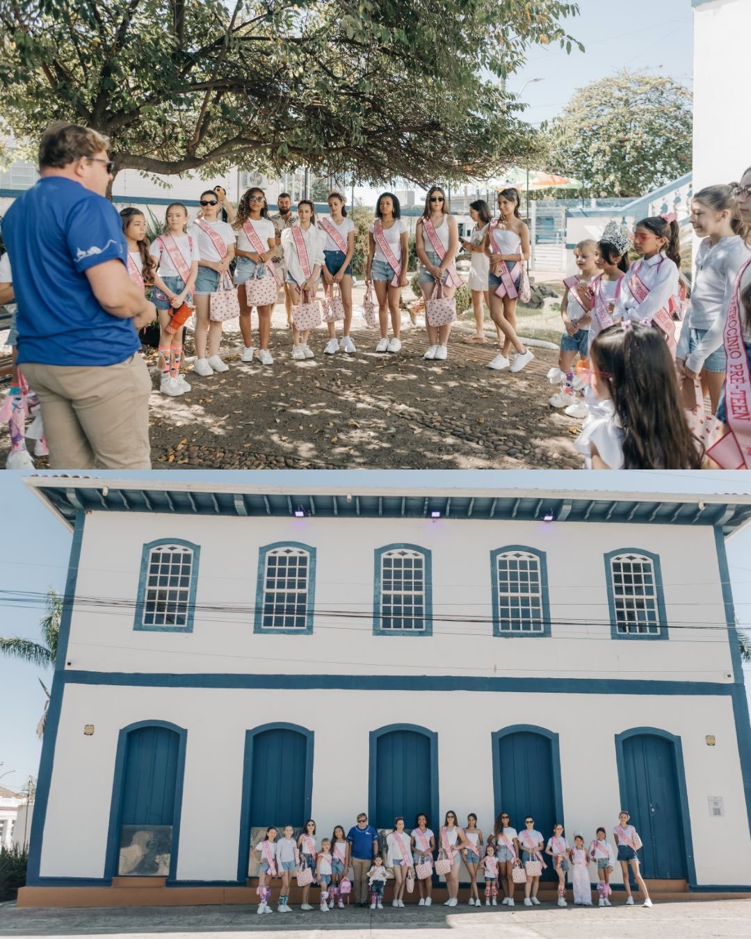 Candidatas do Pequena Miss Minas Gerais em frente ao prédio histórico da Fundação Casa da Cultura em Patrocínio