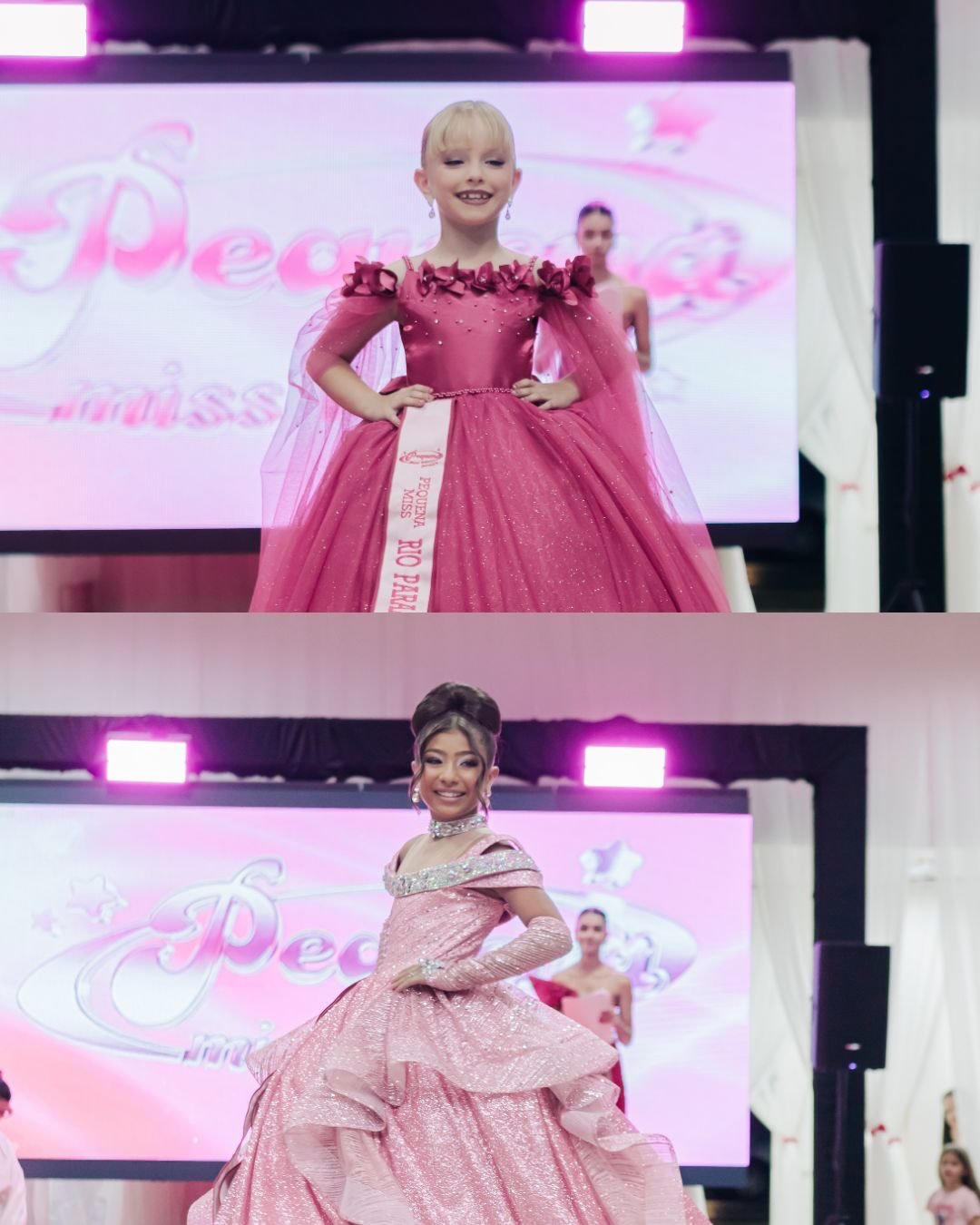 Candidatas mirins do Pequena Miss Minas Gerais brincam durante evento em Patrocínio