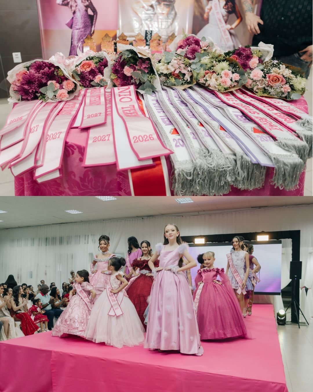 Candidatas do Pequena Miss Minas Gerais desfilam no palco do CEU das Artes em Patrocínio