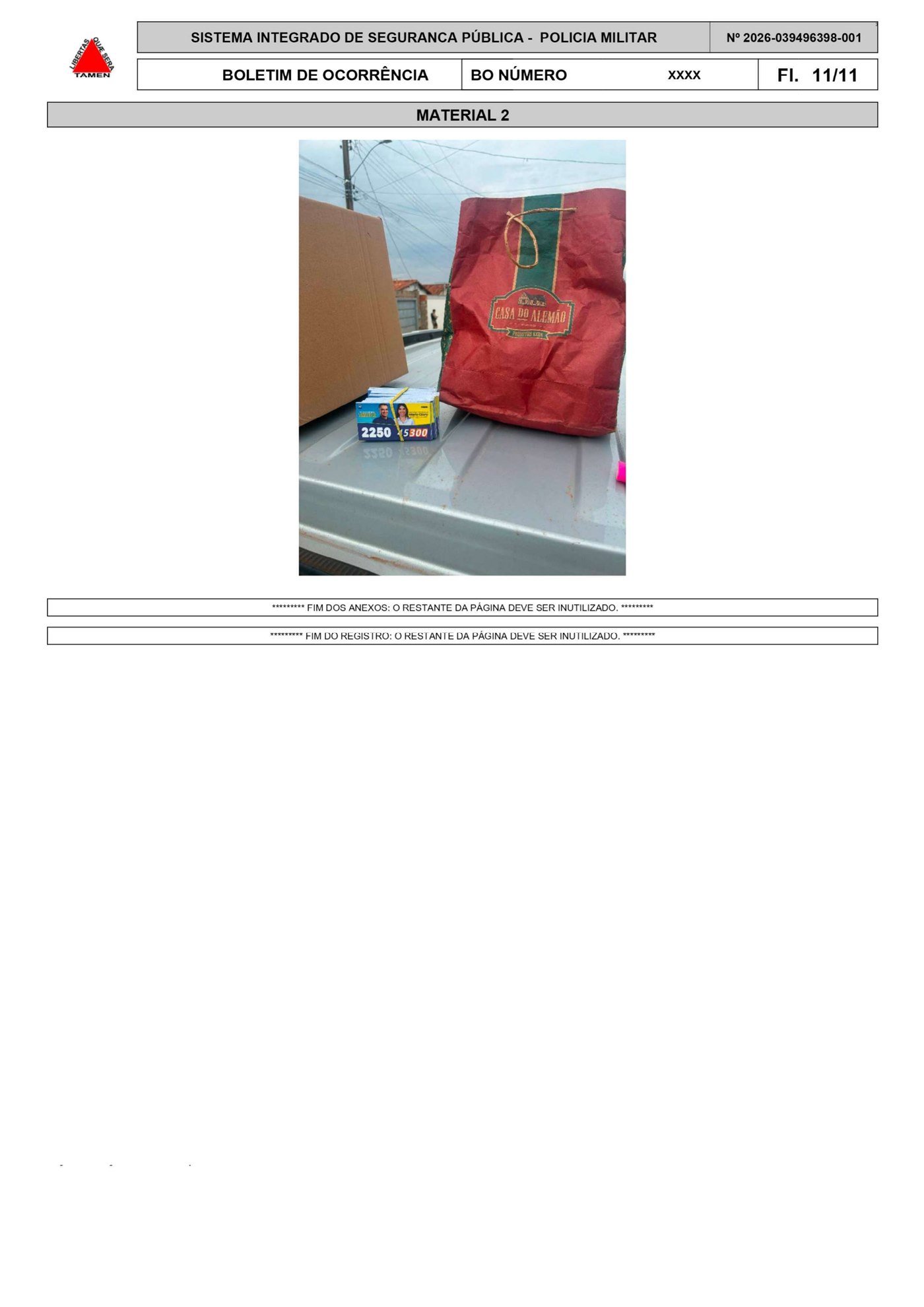 Foto anexada ao boletim de ocorrência mostrando o dinheiro apreendido em Patrocínio, caso de suspeita de compra de votos