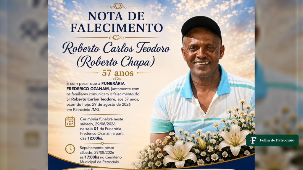 Roberto Carlos Teodoro sorridente em foto usada na nota de falecimento