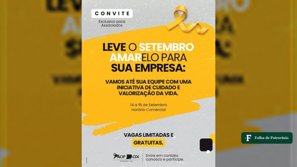 Peça de divulgação do Setembro Amarelo em Patrocínio, ação da ACIP/CDL para empresas associadas