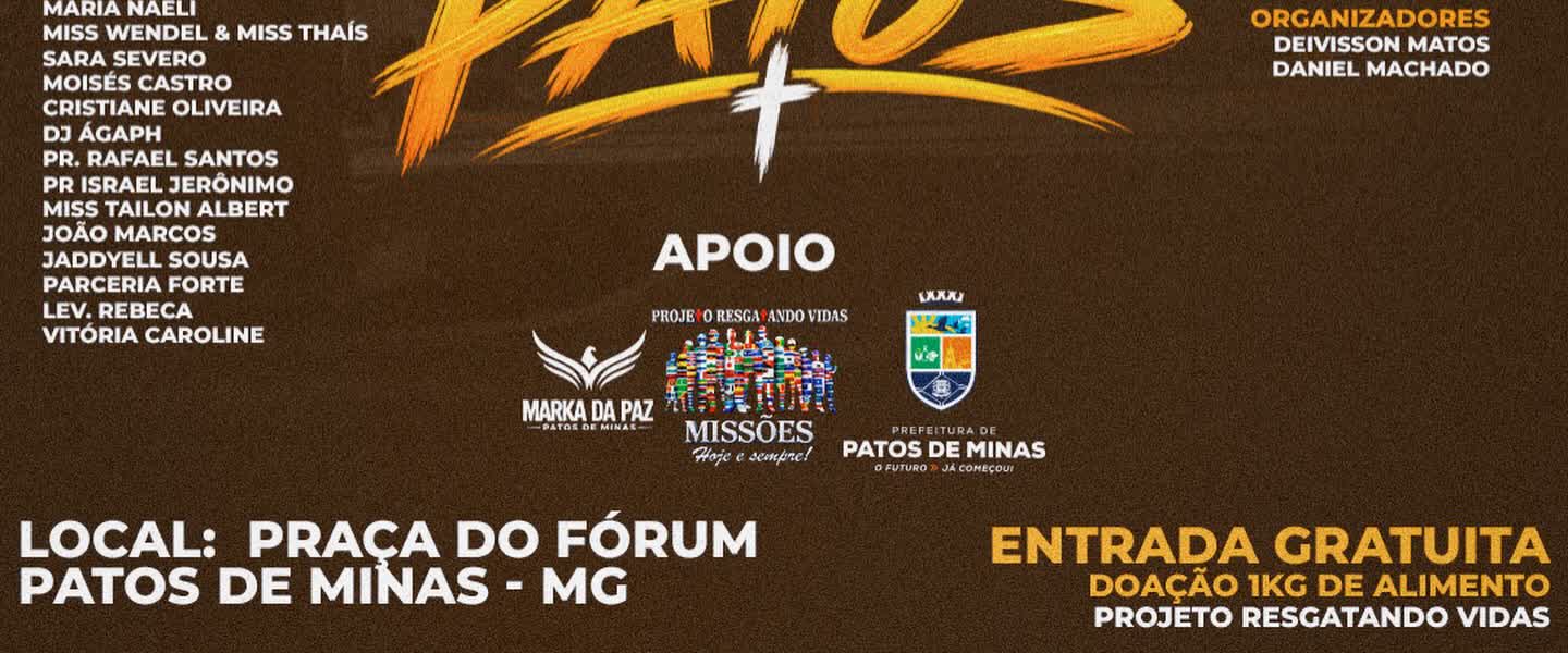 Lista de atrações do Aviva Jovem e logos dos apoiadores do evento em Patos de Minas