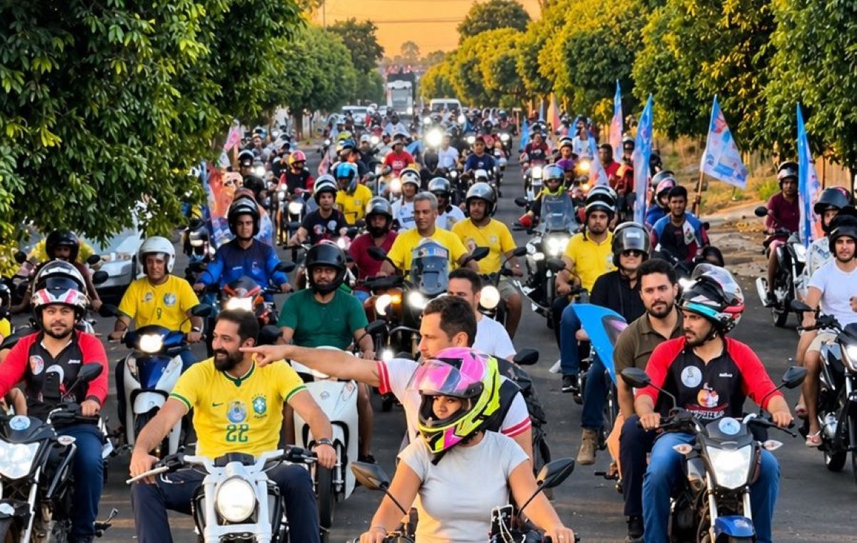 Motociata em Iturama durante a agenda de Cleitinho no Triângulo Mineiro