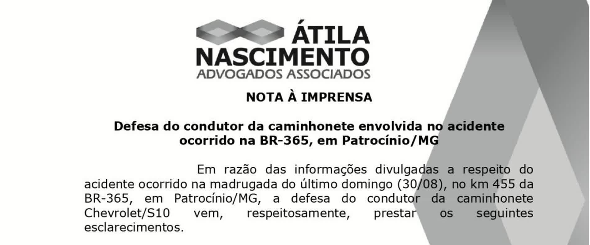 Documento da defesa do condutor sobre o acidente na BR-365 em Patrocínio