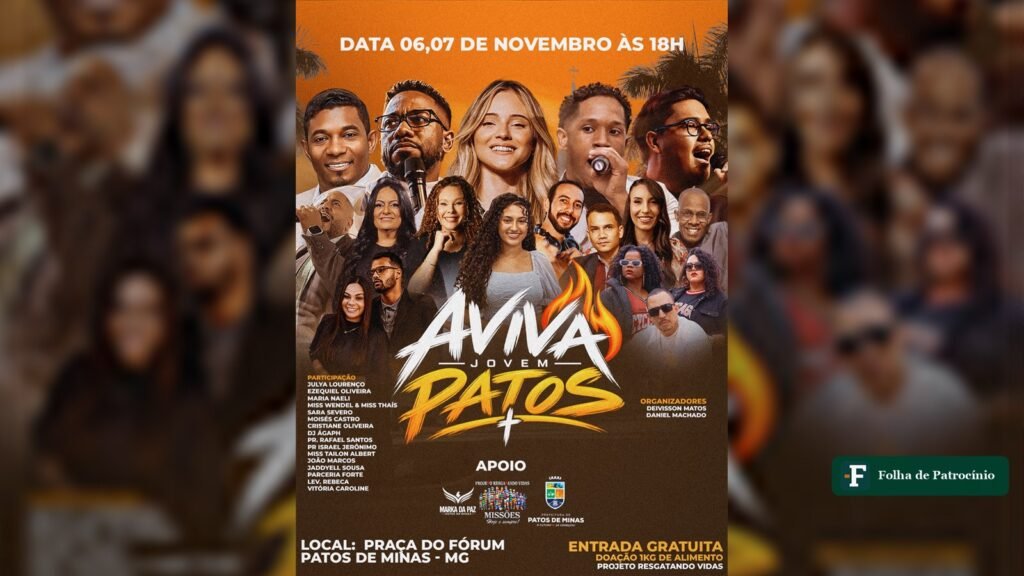 Cartaz com as atrações do Aviva Jovem em Patos de Minas