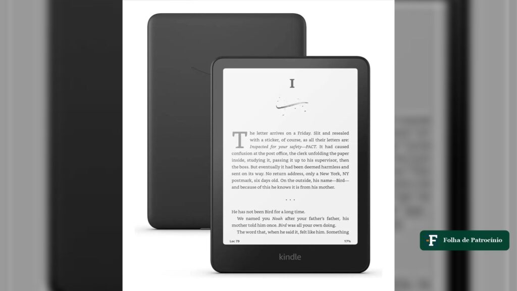 Kindle Paperwhite de 12ª geração, preto, visto de frente e de costas