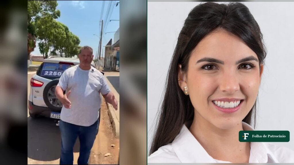 Notícia-crime contra Maria Clara: o assessor Carlão ao lado do carro abordado pela PM e a deputada em retrato oficial