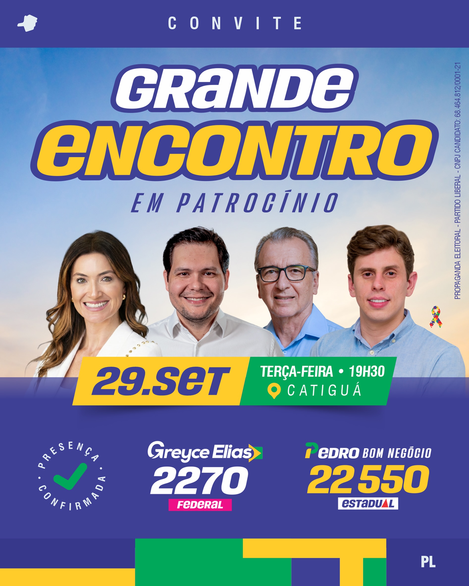 Convite para o encontro no Catiguá nesta terça, 29 de setembro, às 19h30, com Greyce Elias e Pedro Bom Negócio