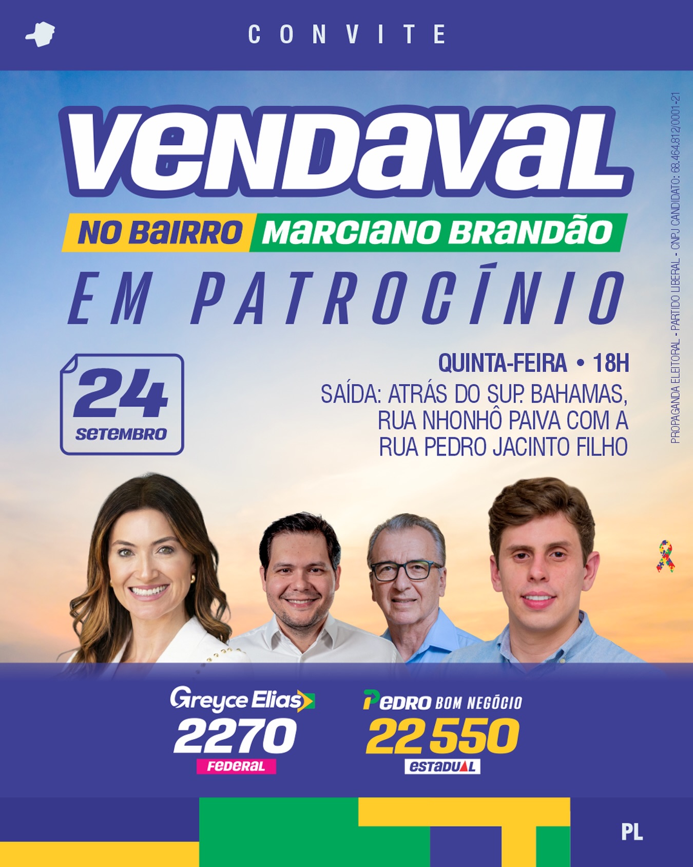 Arte do Vendaval no Marciano Brandão com os candidatos Greyce Elias e Pedro Bom Negócio