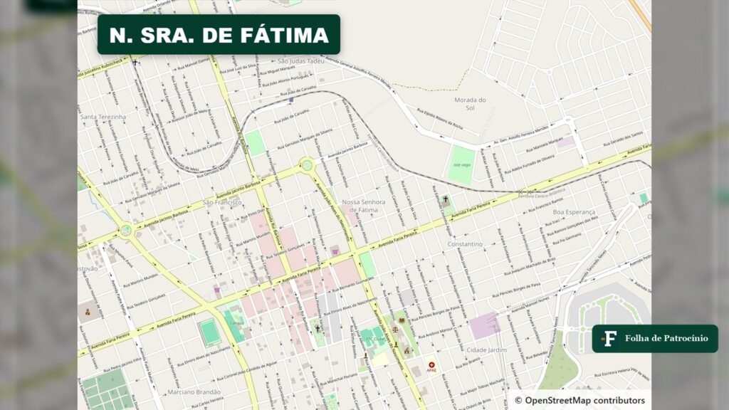 Mapa do bairro Nossa Senhora de Fatima, em Patrocinio, local do furto de bolsa
