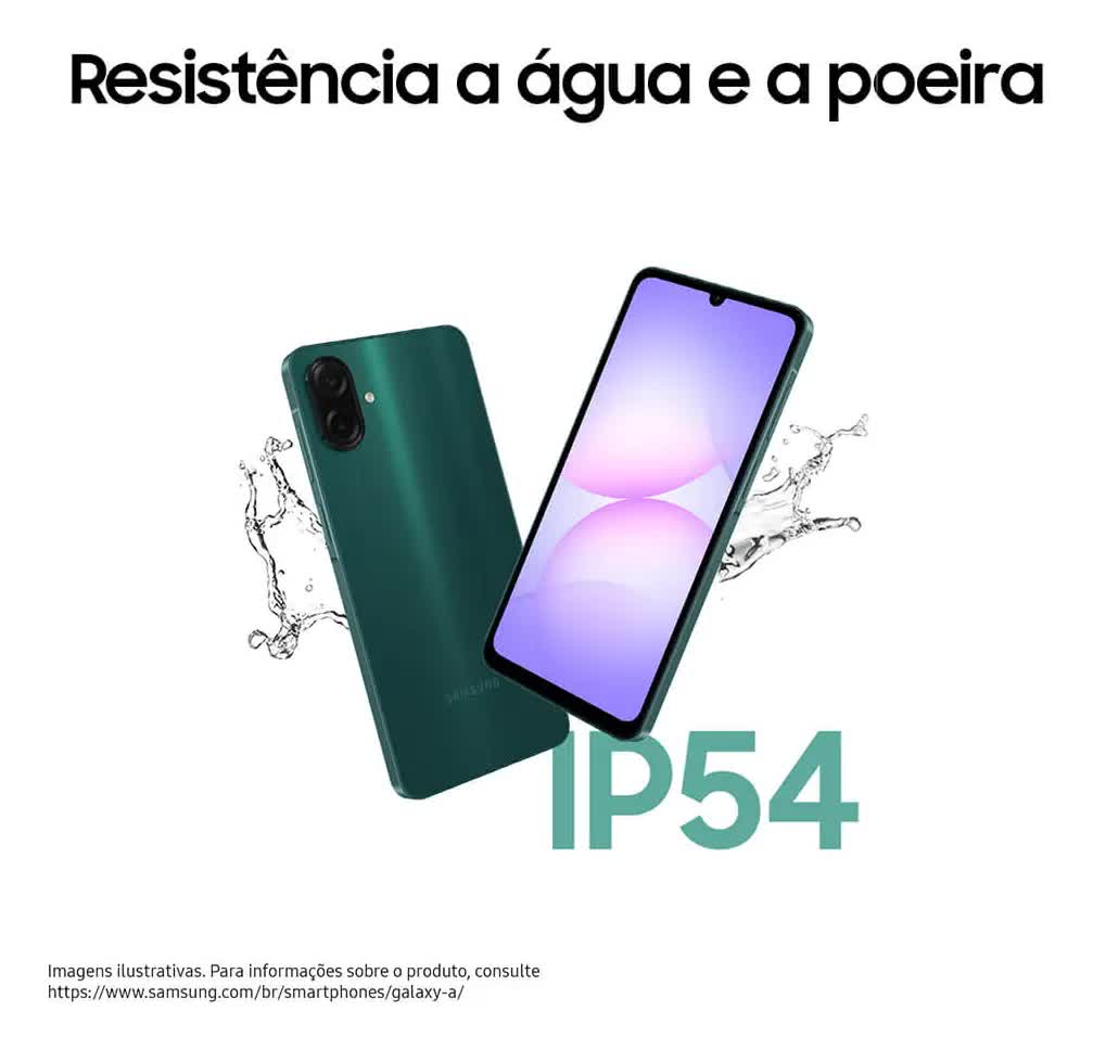 Galaxy A07 com resistência a água e poeira IP54