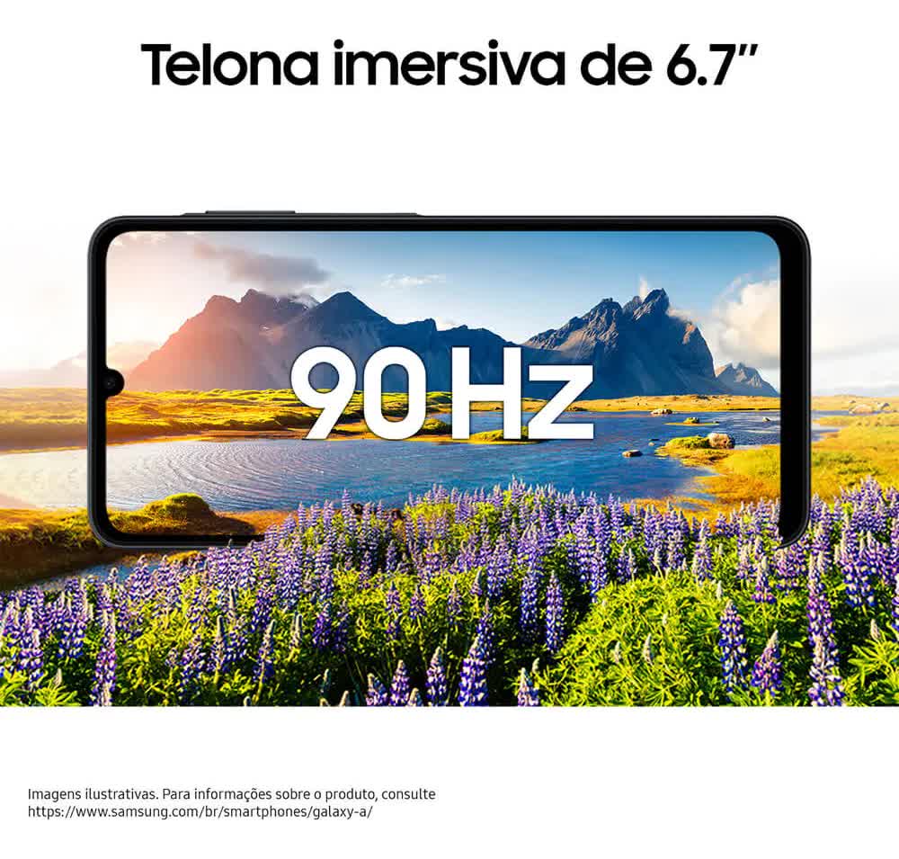 Tela de 6,7 polegadas com 90 Hz do Galaxy A07