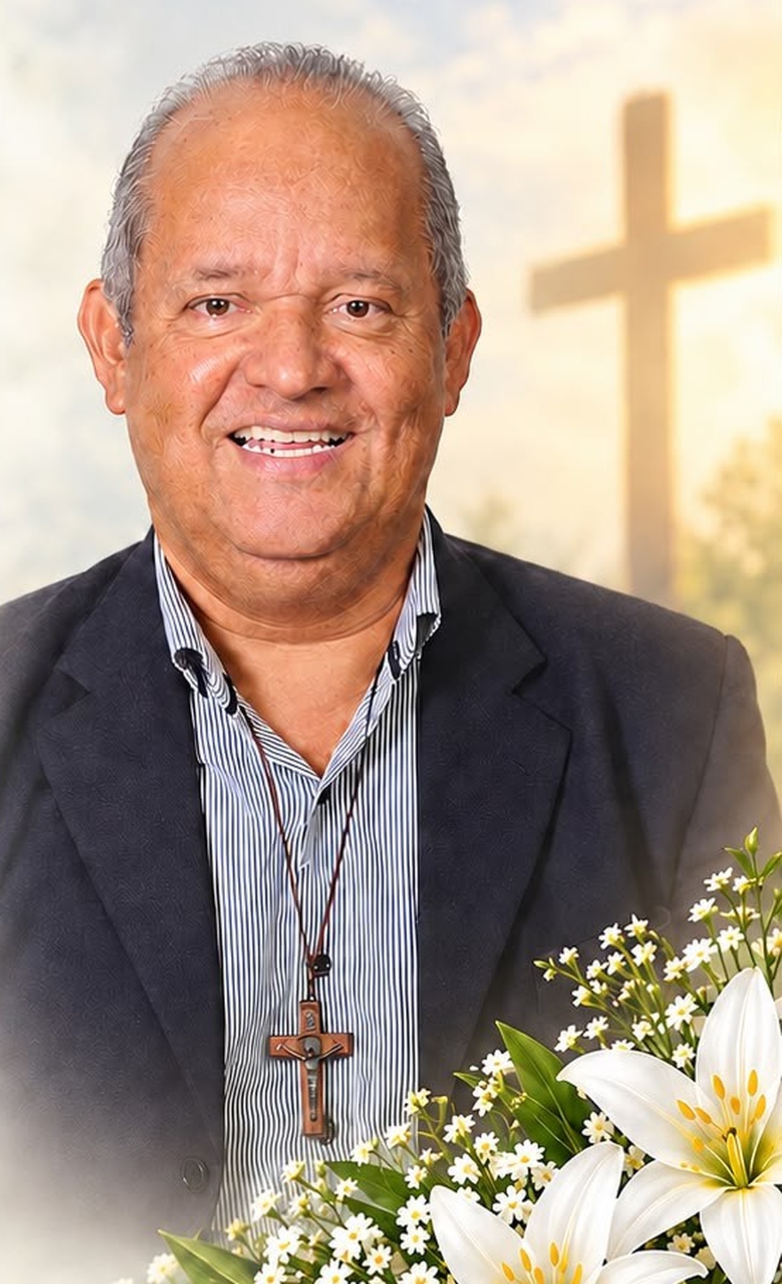 Humberto Correia, de paletó escuro e camisa listrada, sorrindo em retrato divulgado com o convite da missa de sétimo dia
