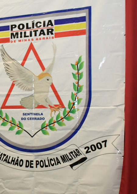 Brasão do 46º BPM, o Sentinela do Cerrado, que atendeu a ocorrência do iPhone perdido em Patrocínio