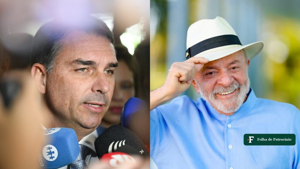 Fotos de Flávio Bolsonaro e Lula lado a lado, candidatos medidos pela pesquisa Veritá em Minas