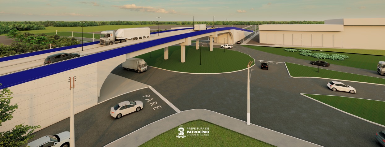 Imagem do projeto do viaduto na MG-230, em Patrocínio, sobre a conexão com a Avenida Faria Pereira