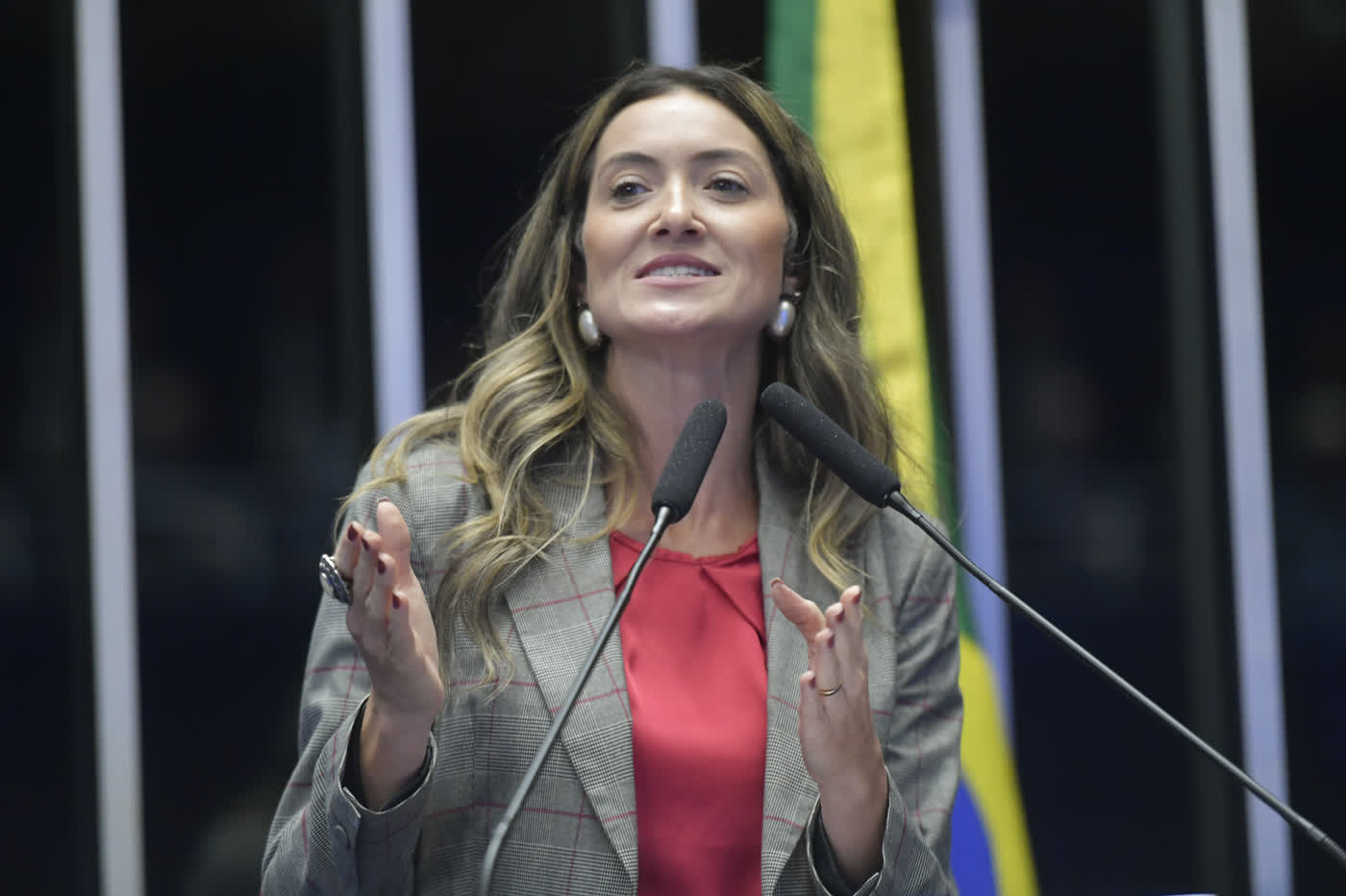 Deputada Greyce Elias discursa na tribuna, tema dos projetos de Greyce Elias apresentados em 2026