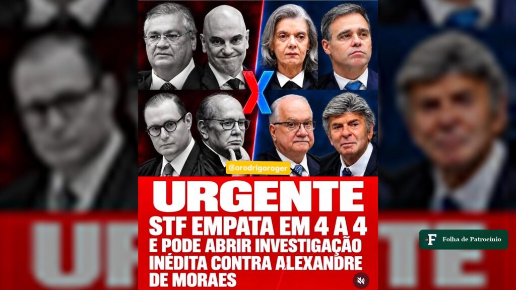 Montagem com fotos dos ministros do STF, ilustrando o racha entre Moraes e Mendonça no caso Banco Master