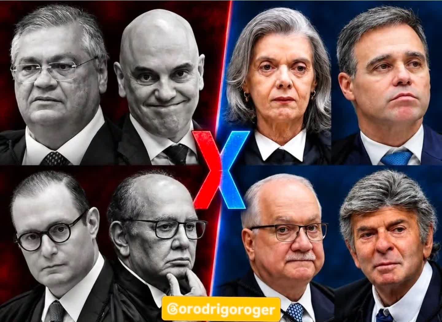 Ministros do STF em montagem sobre o racha entre Moraes e Mendonça