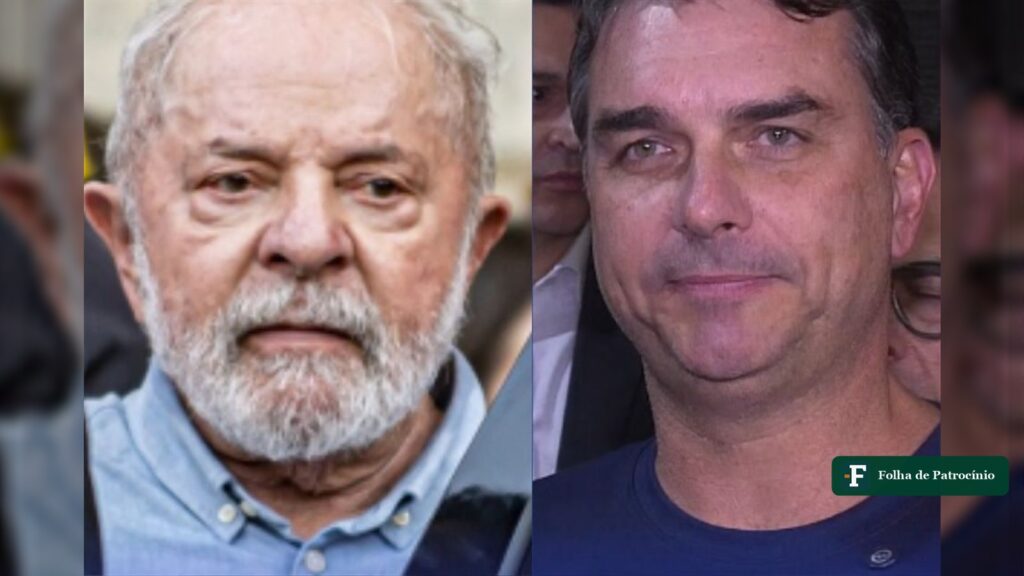 Fotos de Lula e Flávio Bolsonaro lado a lado, em matéria sobre a rejeição de Lula na pesquisa Gerp