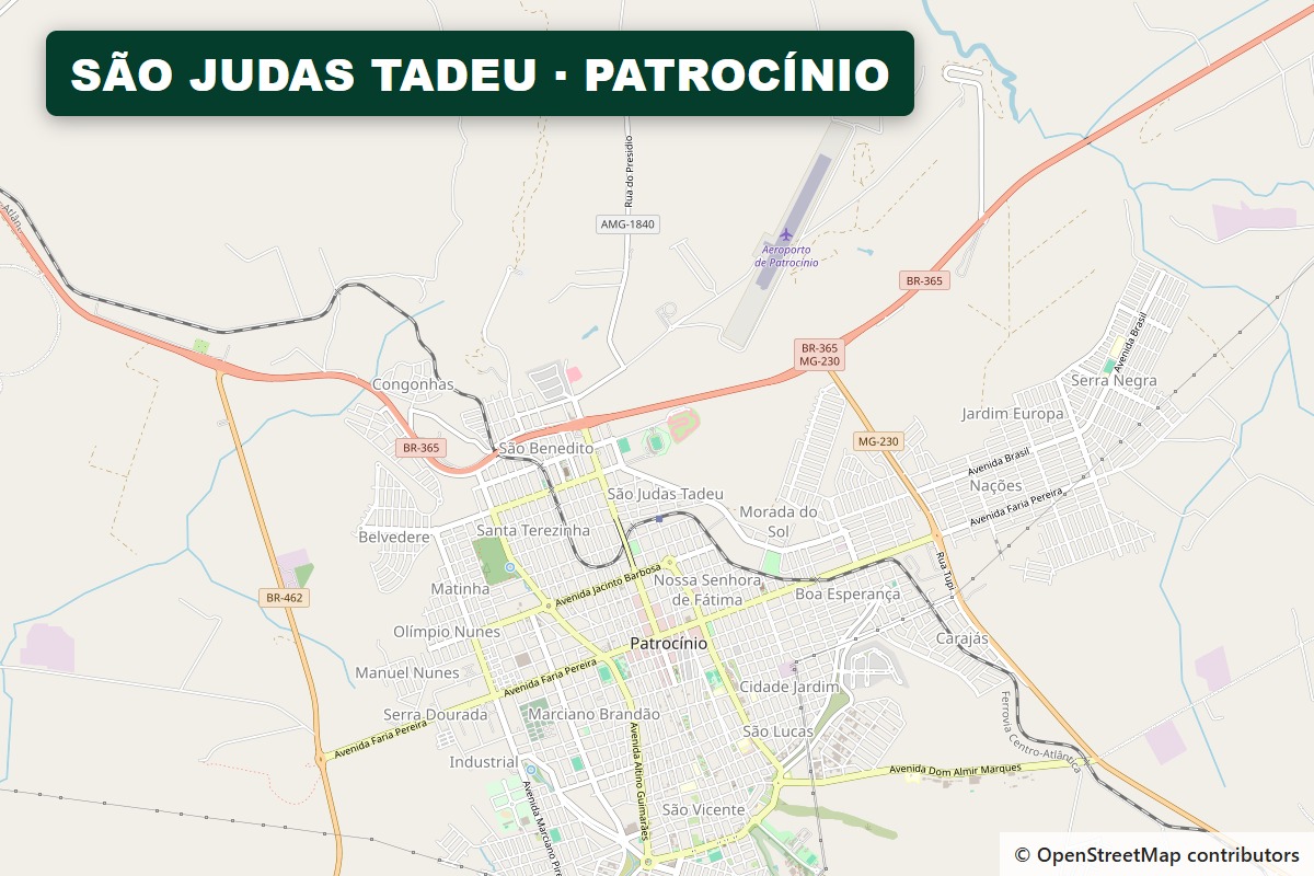 Mapa do Estádio Pedro Alves do Nascimento, em Patrocínio, onde começou o Ruralão 2026