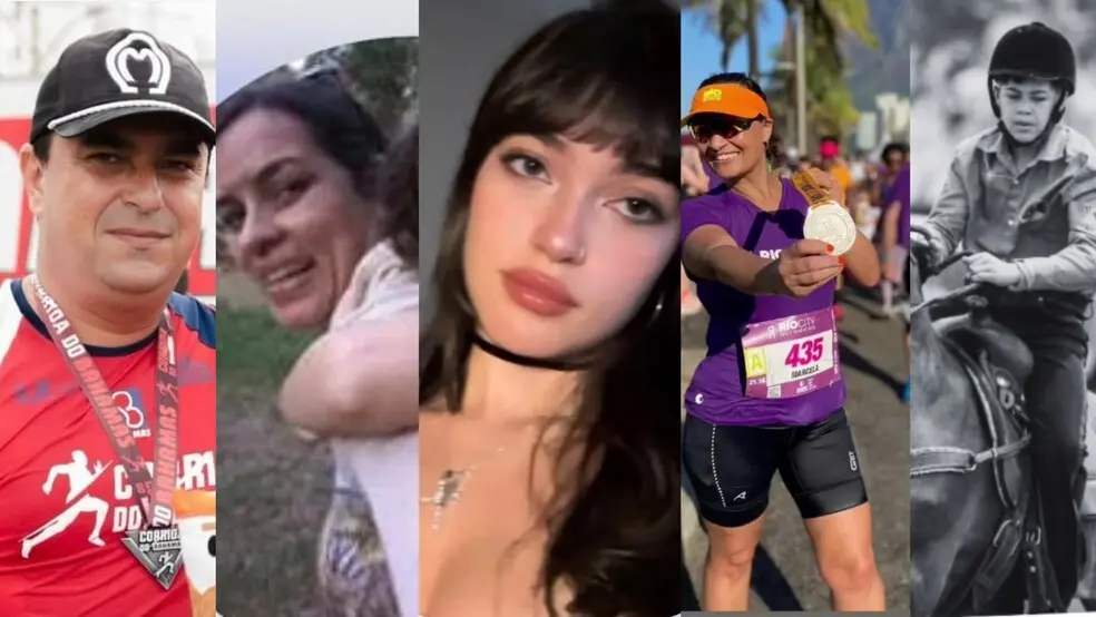 Retratos das cinco vítimas do acidente na BR-393: Anderson, Jussara, Sarah, Marcela e Bernardo