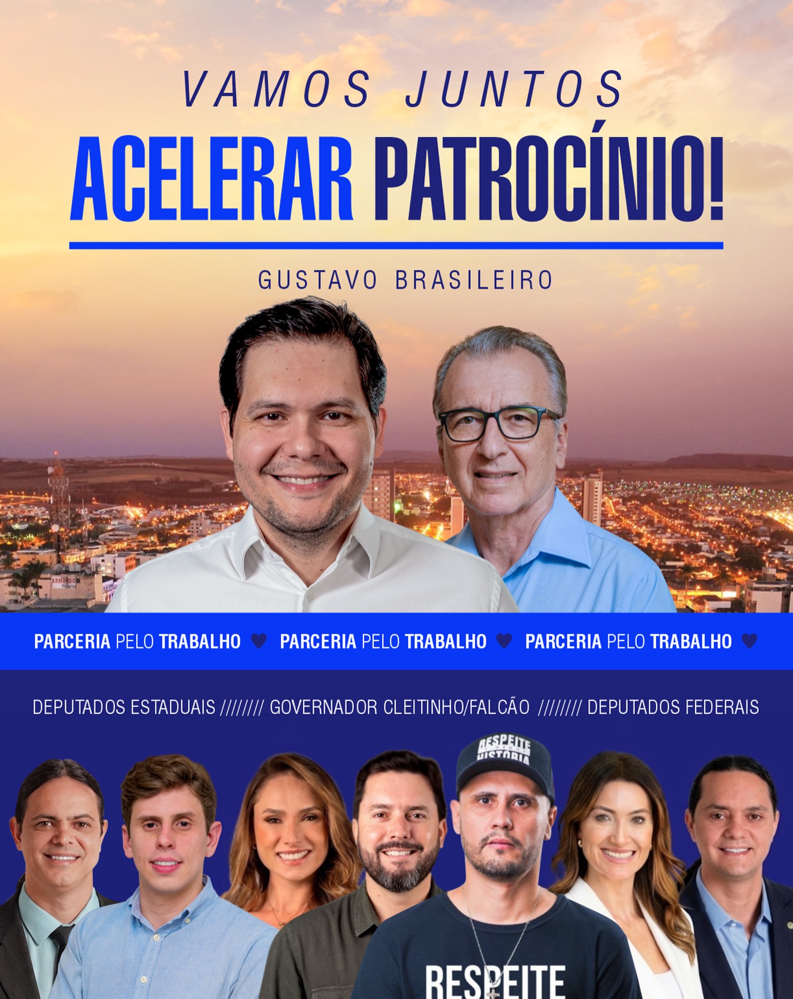 Arte do agradecimento do prefeito Gustavo Brasileiro com candidatos aliados