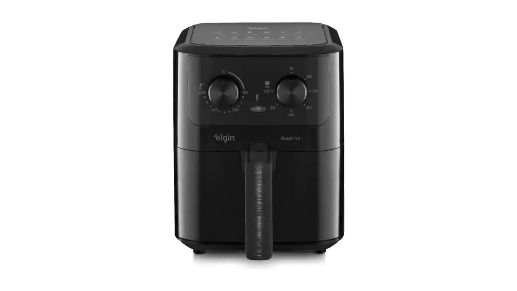 Air fryer Elgin Quad Fry de 4,2 litros, preta, em foto do anúncio do Mercado Livre