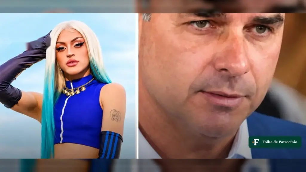 Pabllo Vittar e Flávio Bolsonaro lado a lado na montagem que espalhou o boato da Pabllo Vittar (reprodução)