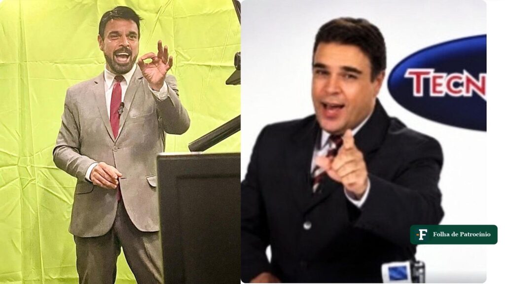 Juarez da TekPix em imagens de arquivo, em montagem com duas fases do apresentador