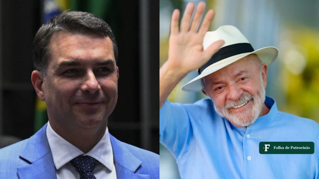 Flávio Bolsonaro e Lula lado a lado, candidatos no quadro das pesquisas do segundo turno (fotos: Agência Senado e Lula Oficial)