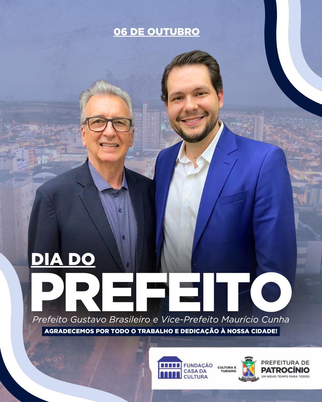 Arte do Dia do Prefeito com o prefeito Gustavo Brasileiro e o vice Maurício Cunha