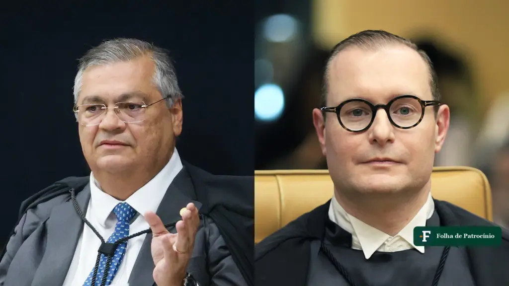 Os ministros Flávio Dino e Cristiano Zanin, do STF, na cena de Dino e Zanin sobre a eleição