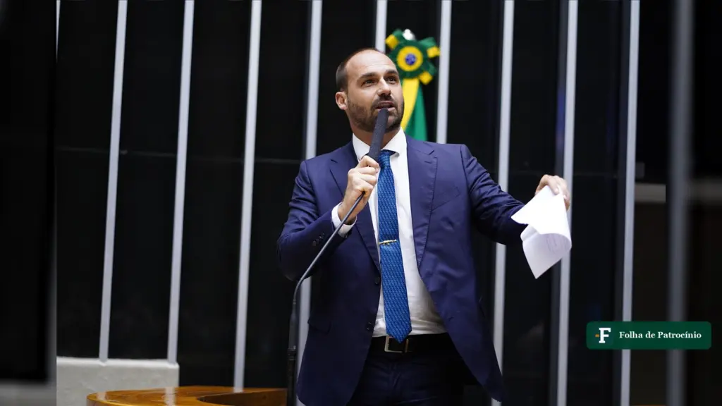 Eduardo Bolsonaro discursa no plenário da Câmara, personagem do caso Eduardo Bolsonaro e Rubio